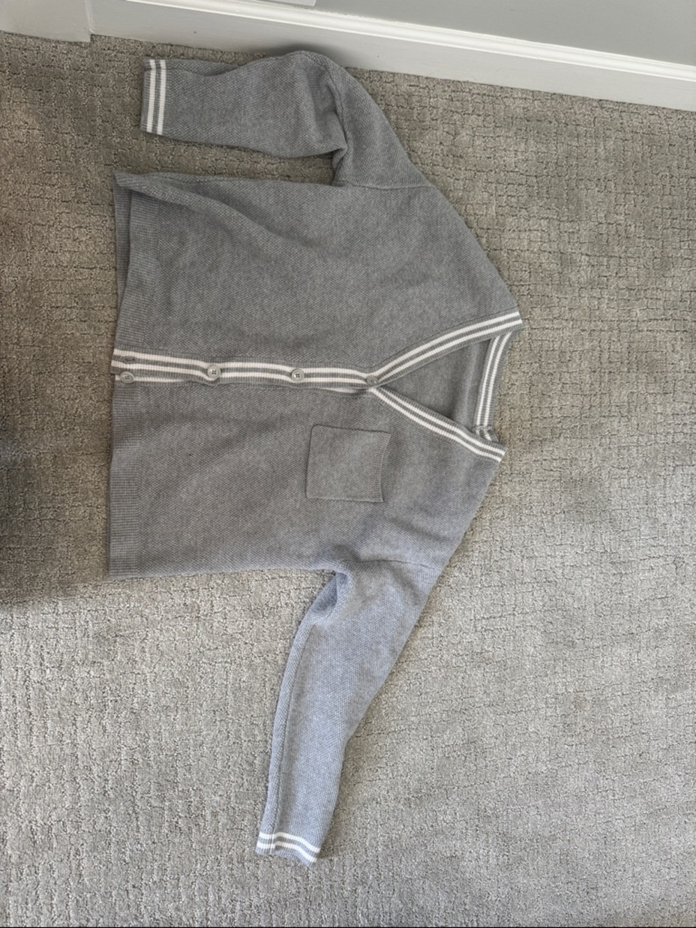 Alo Gray Knit Cardigan with Contrast Trim